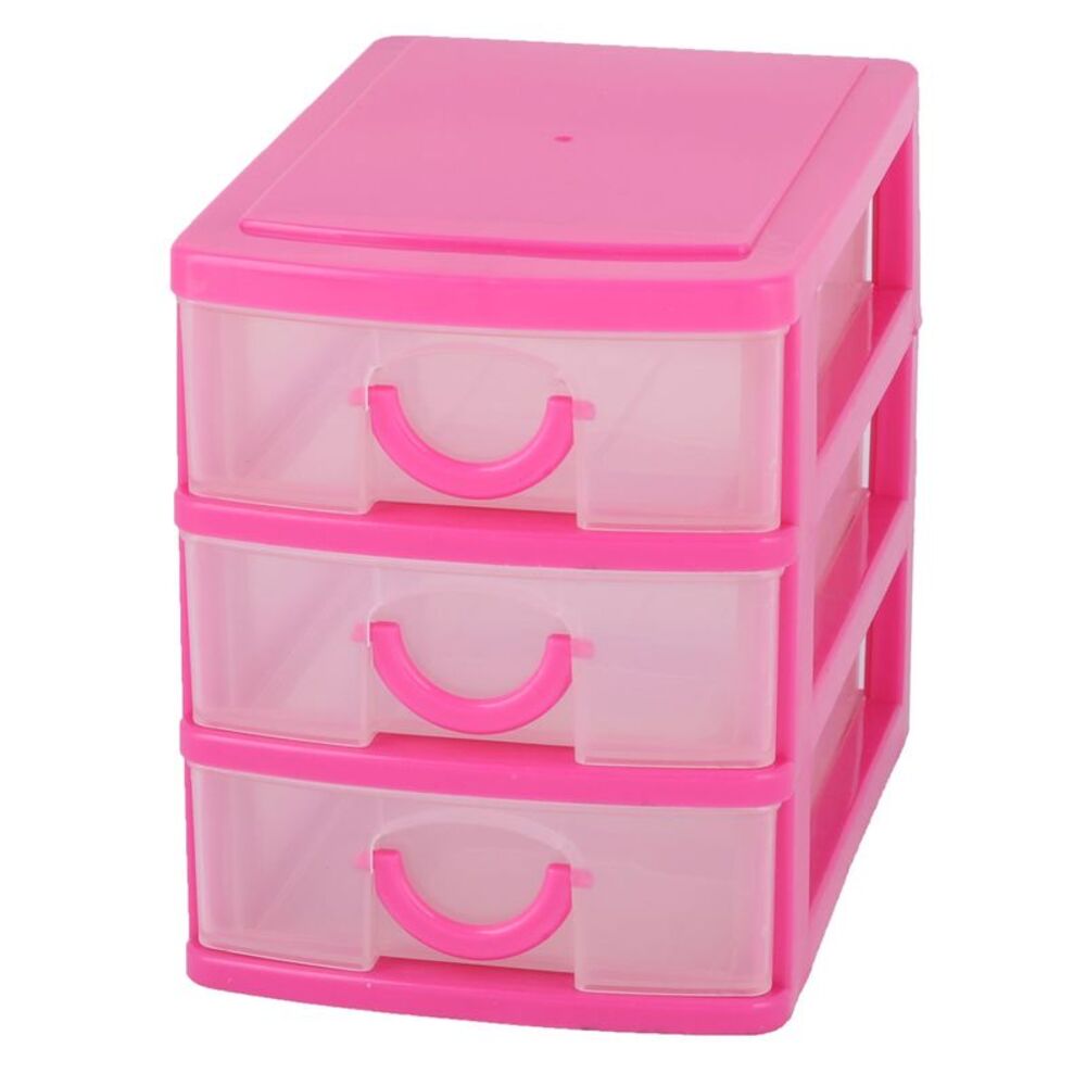 Plastic Home Dresser 3 Layers Trinket Cosmetic Holder Desk Storage Box Fuchsia